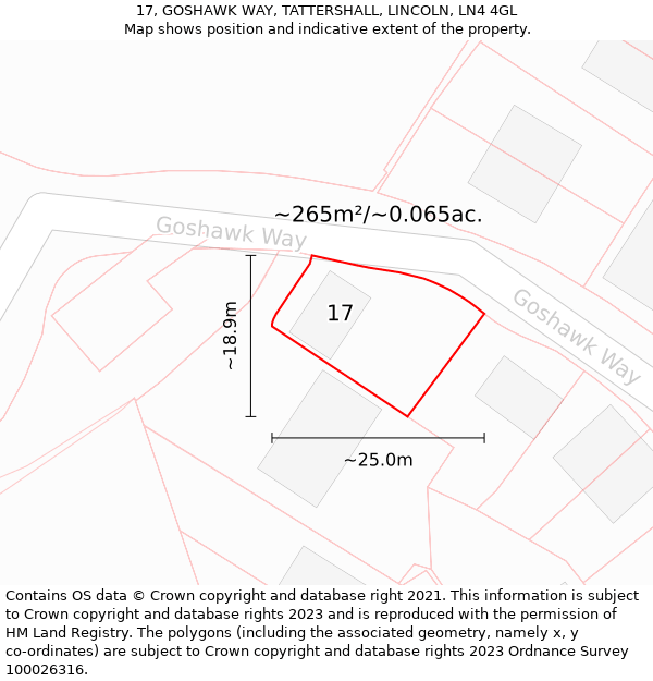 17, GOSHAWK WAY, TATTERSHALL, LINCOLN, LN4 4GL: Plot and title map