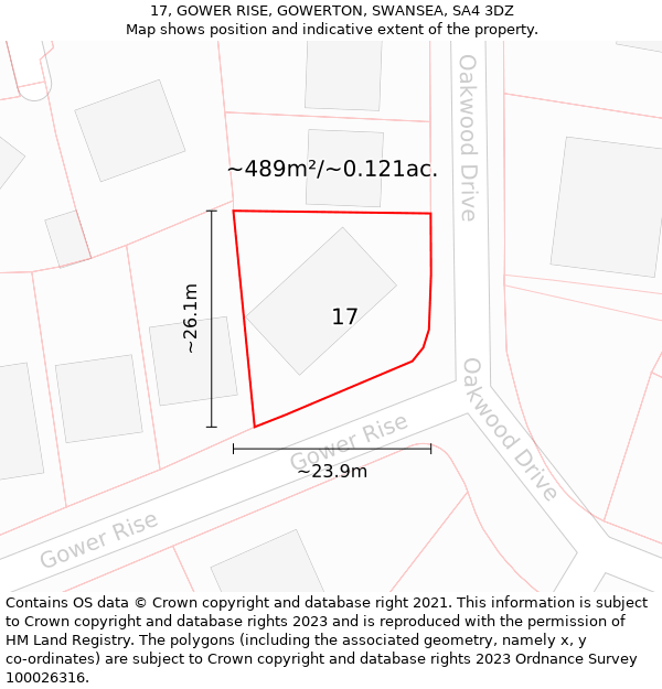 17, GOWER RISE, GOWERTON, SWANSEA, SA4 3DZ: Plot and title map