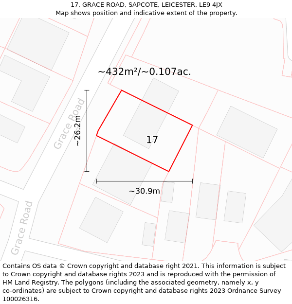 17, GRACE ROAD, SAPCOTE, LEICESTER, LE9 4JX: Plot and title map