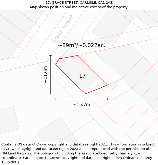 17, GRACE STREET, CARLISLE, CA1 2AZ: Plot and title map