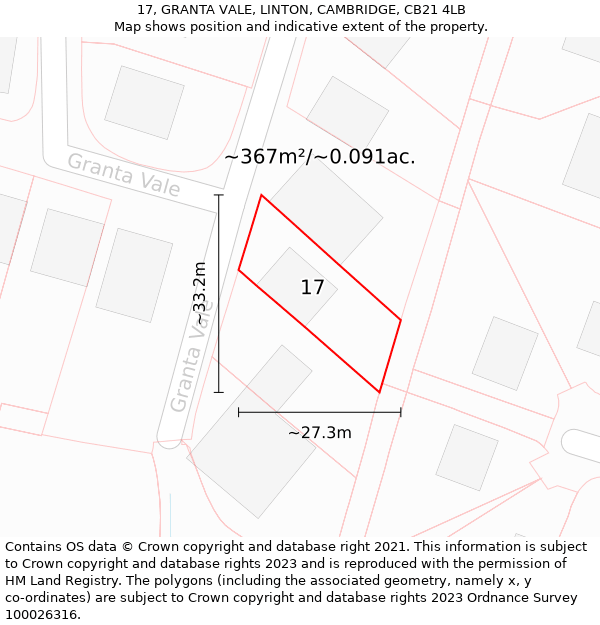 17, GRANTA VALE, LINTON, CAMBRIDGE, CB21 4LB: Plot and title map