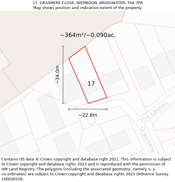 17, GRASMERE CLOSE, WEMBDON, BRIDGWATER, TA6 7PR: Plot and title map