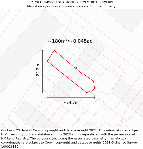 17, GRASSMOOR FOLD, HONLEY, HOLMFIRTH, HD9 6DL: Plot and title map