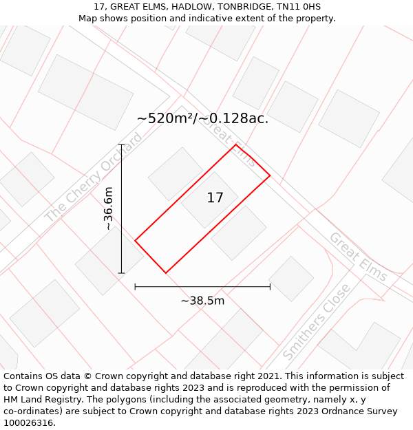 17, GREAT ELMS, HADLOW, TONBRIDGE, TN11 0HS: Plot and title map