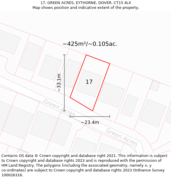 17, GREEN ACRES, EYTHORNE, DOVER, CT15 4LX: Plot and title map