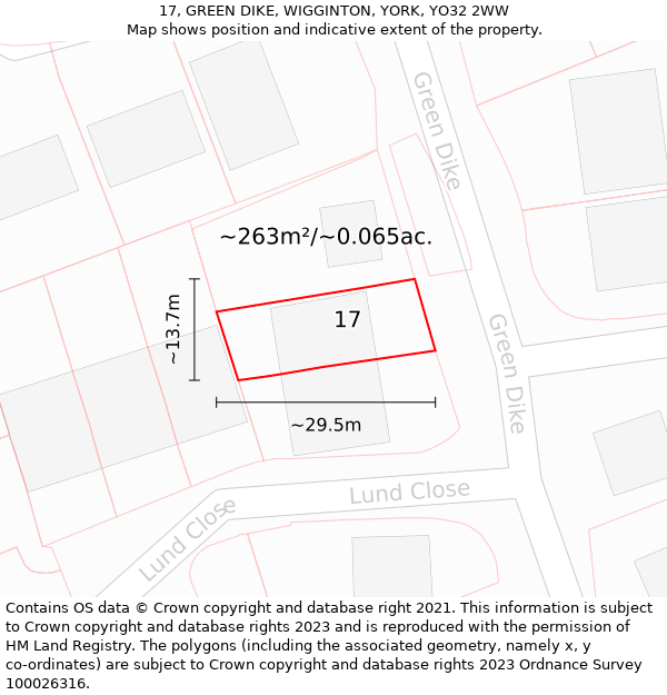 17, GREEN DIKE, WIGGINTON, YORK, YO32 2WW: Plot and title map