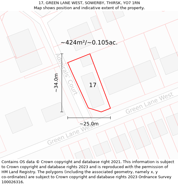 17, GREEN LANE WEST, SOWERBY, THIRSK, YO7 1RN: Plot and title map