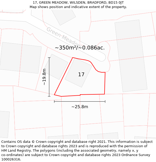 17, GREEN MEADOW, WILSDEN, BRADFORD, BD15 0JT: Plot and title map