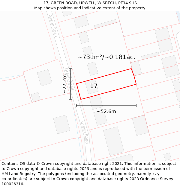 17, GREEN ROAD, UPWELL, WISBECH, PE14 9HS: Plot and title map