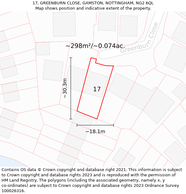 17, GREENBURN CLOSE, GAMSTON, NOTTINGHAM, NG2 6QL: Plot and title map