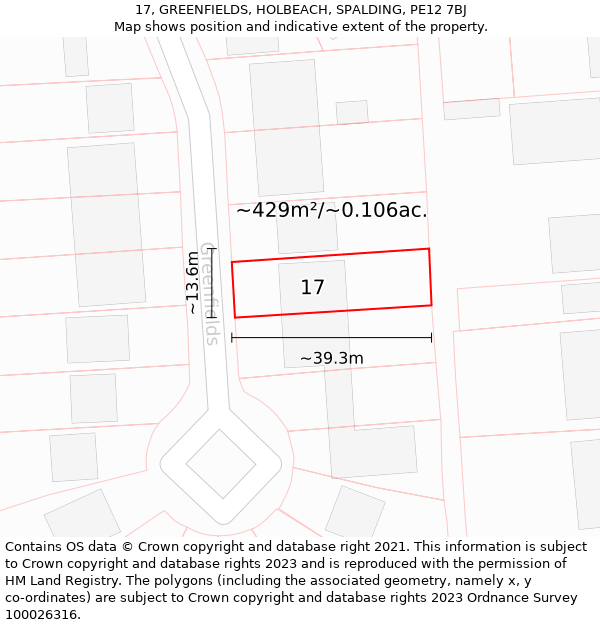 17, GREENFIELDS, HOLBEACH, SPALDING, PE12 7BJ: Plot and title map