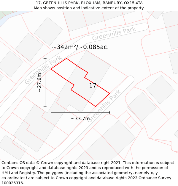 17, GREENHILLS PARK, BLOXHAM, BANBURY, OX15 4TA: Plot and title map