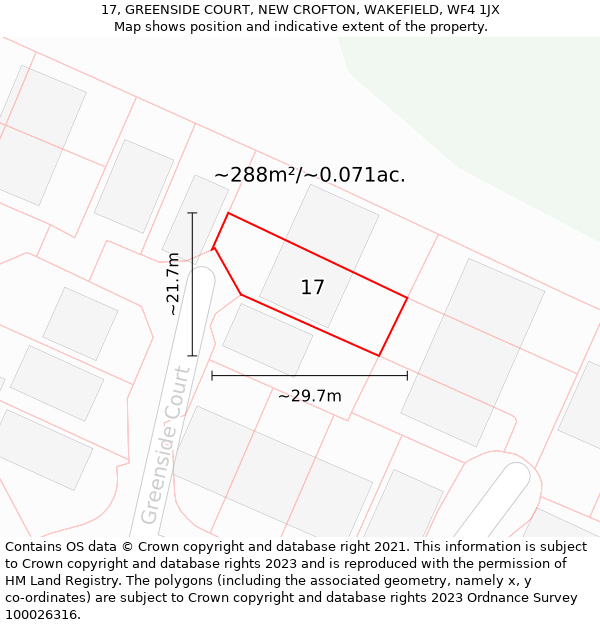 17, GREENSIDE COURT, NEW CROFTON, WAKEFIELD, WF4 1JX: Plot and title map