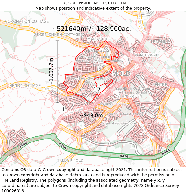 17, GREENSIDE, MOLD, CH7 1TN: Plot and title map