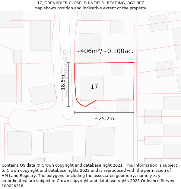 17, GRENADIER CLOSE, SHINFIELD, READING, RG2 9EZ: Plot and title map