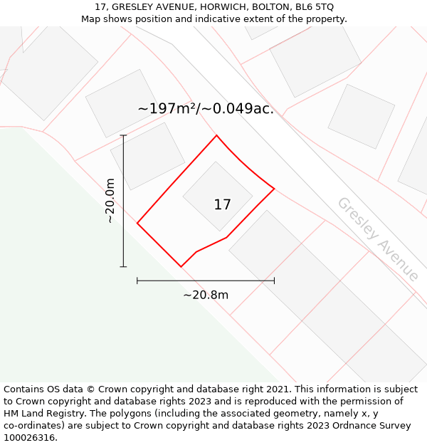 17, GRESLEY AVENUE, HORWICH, BOLTON, BL6 5TQ: Plot and title map