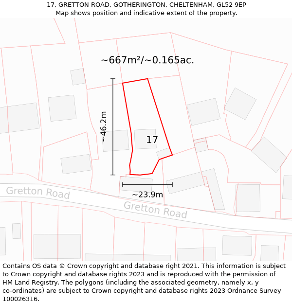 17, GRETTON ROAD, GOTHERINGTON, CHELTENHAM, GL52 9EP: Plot and title map