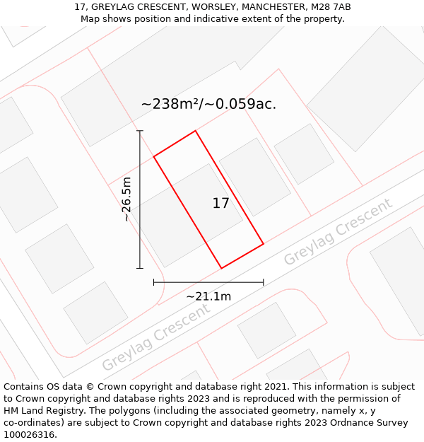 17, GREYLAG CRESCENT, WORSLEY, MANCHESTER, M28 7AB: Plot and title map