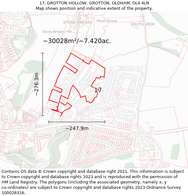 17, GROTTON HOLLOW, GROTTON, OLDHAM, OL4 4LN: Plot and title map