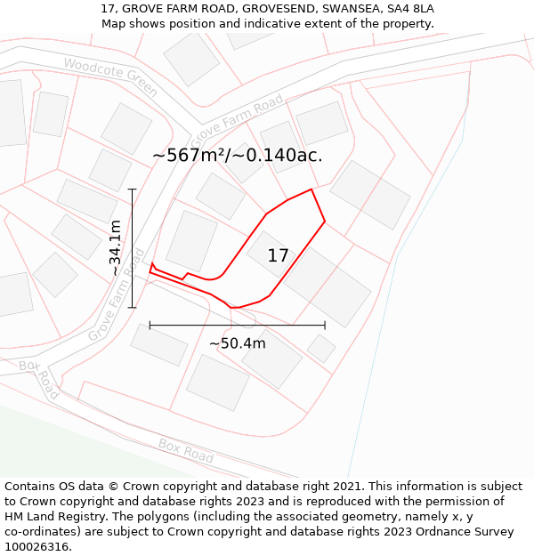 17, GROVE FARM ROAD, GROVESEND, SWANSEA, SA4 8LA: Plot and title map