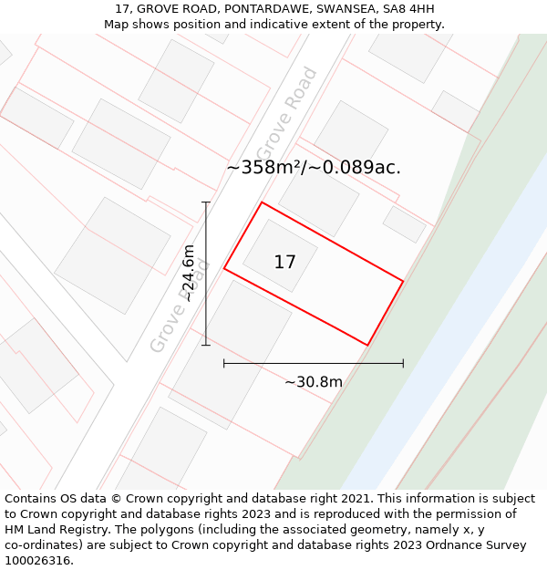 17, GROVE ROAD, PONTARDAWE, SWANSEA, SA8 4HH: Plot and title map