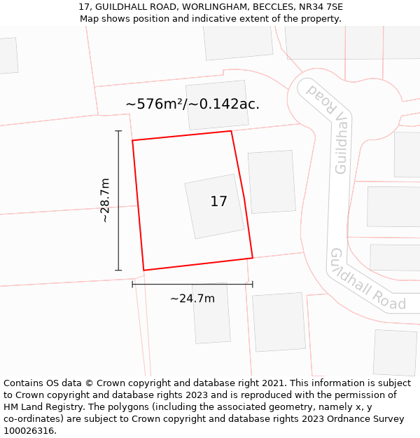 17, GUILDHALL ROAD, WORLINGHAM, BECCLES, NR34 7SE: Plot and title map