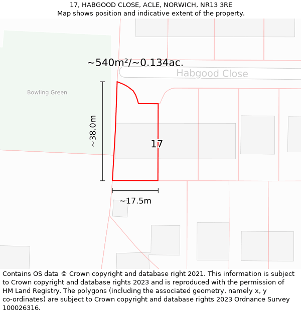 17, HABGOOD CLOSE, ACLE, NORWICH, NR13 3RE: Plot and title map