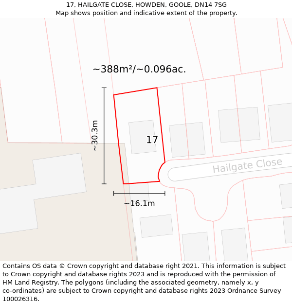 17, HAILGATE CLOSE, HOWDEN, GOOLE, DN14 7SG: Plot and title map