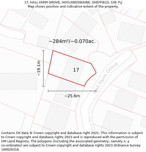 17, HALL FARM GROVE, HOYLANDSWAINE, SHEFFIELD, S36 7LJ: Plot and title map