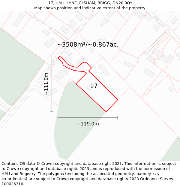 17, HALL LANE, ELSHAM, BRIGG, DN20 0QY: Plot and title map