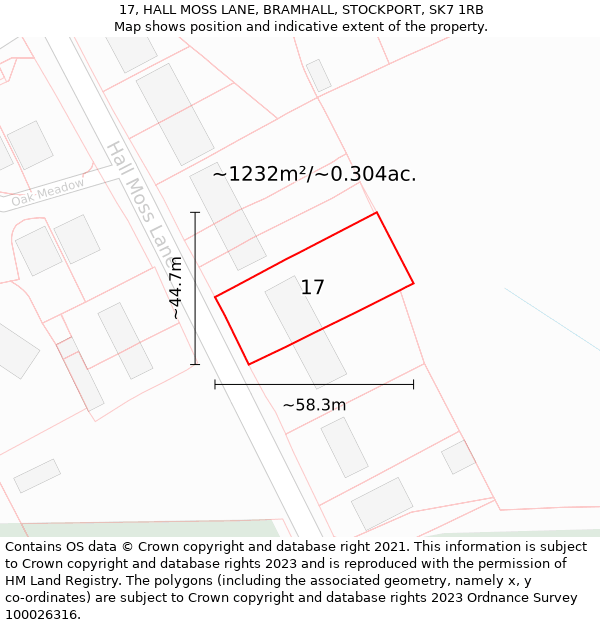 17, HALL MOSS LANE, BRAMHALL, STOCKPORT, SK7 1RB: Plot and title map