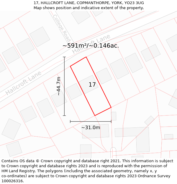 17, HALLCROFT LANE, COPMANTHORPE, YORK, YO23 3UG: Plot and title map