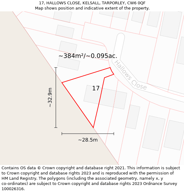 17, HALLOWS CLOSE, KELSALL, TARPORLEY, CW6 0QF: Plot and title map