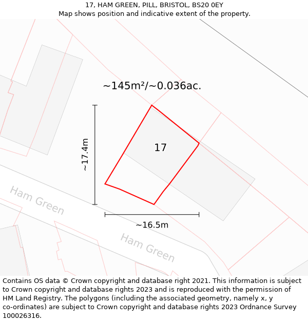 17, HAM GREEN, PILL, BRISTOL, BS20 0EY: Plot and title map