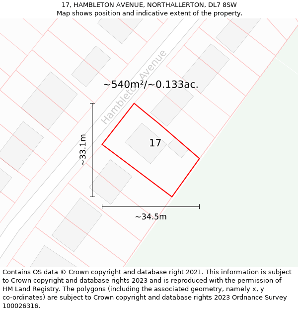 17, HAMBLETON AVENUE, NORTHALLERTON, DL7 8SW: Plot and title map