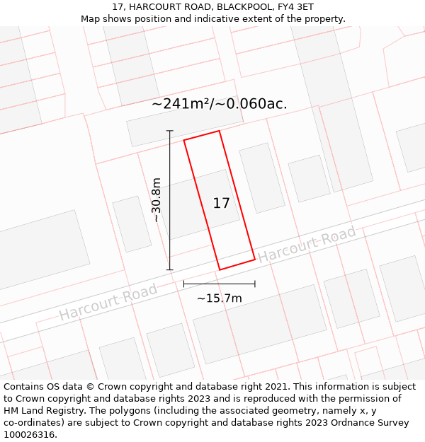 17, HARCOURT ROAD, BLACKPOOL, FY4 3ET: Plot and title map