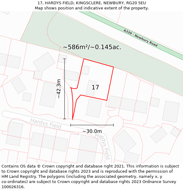 17, HARDYS FIELD, KINGSCLERE, NEWBURY, RG20 5EU: Plot and title map