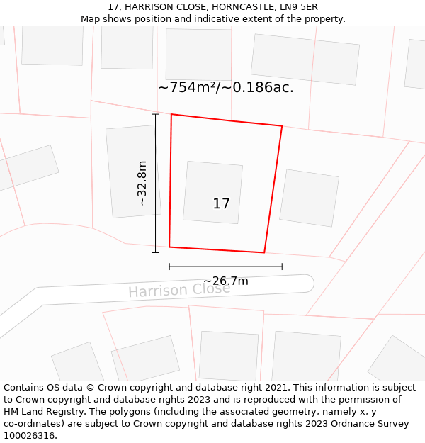 17, HARRISON CLOSE, HORNCASTLE, LN9 5ER: Plot and title map