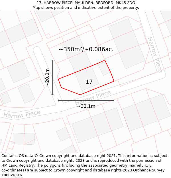 17, HARROW PIECE, MAULDEN, BEDFORD, MK45 2DG: Plot and title map