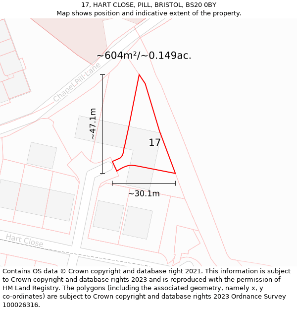 17, HART CLOSE, PILL, BRISTOL, BS20 0BY: Plot and title map