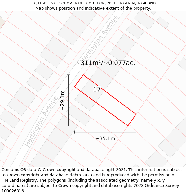 17, HARTINGTON AVENUE, CARLTON, NOTTINGHAM, NG4 3NR: Plot and title map