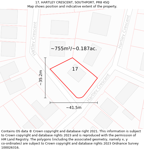 17, HARTLEY CRESCENT, SOUTHPORT, PR8 4SQ: Plot and title map