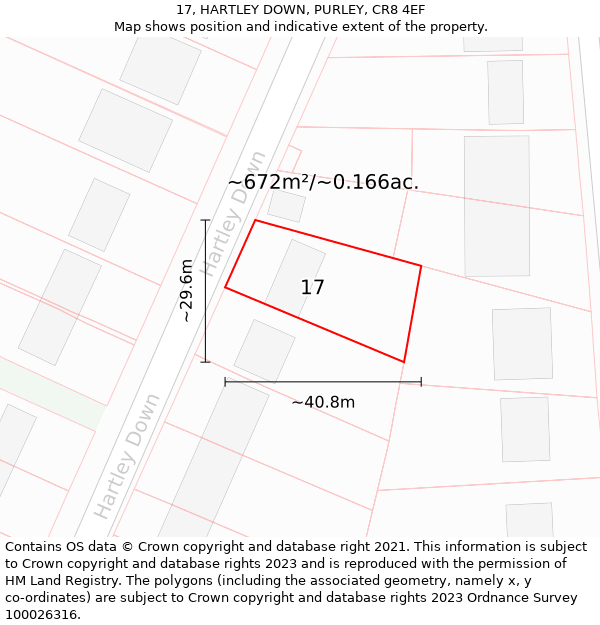 17, HARTLEY DOWN, PURLEY, CR8 4EF: Plot and title map