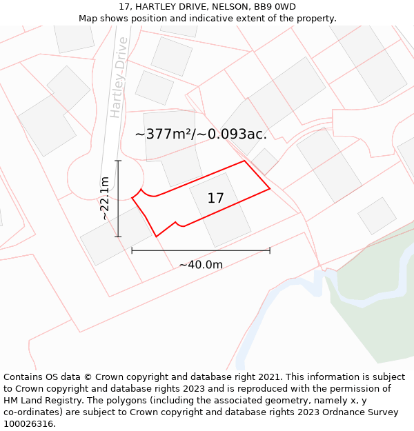 17, HARTLEY DRIVE, NELSON, BB9 0WD: Plot and title map