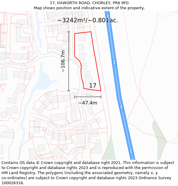 17, HAWORTH ROAD, CHORLEY, PR6 9FG: Plot and title map