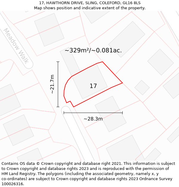 17, HAWTHORN DRIVE, SLING, COLEFORD, GL16 8LS: Plot and title map