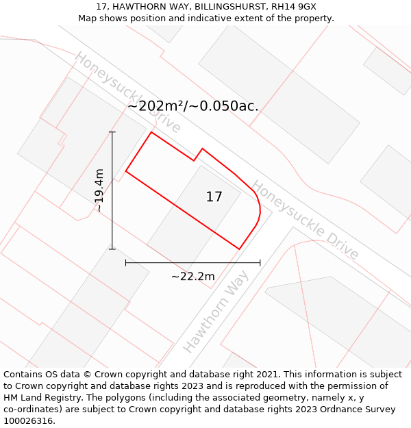 17, HAWTHORN WAY, BILLINGSHURST, RH14 9GX: Plot and title map