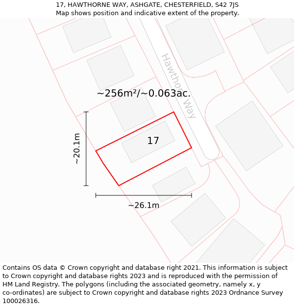 17, HAWTHORNE WAY, ASHGATE, CHESTERFIELD, S42 7JS: Plot and title map