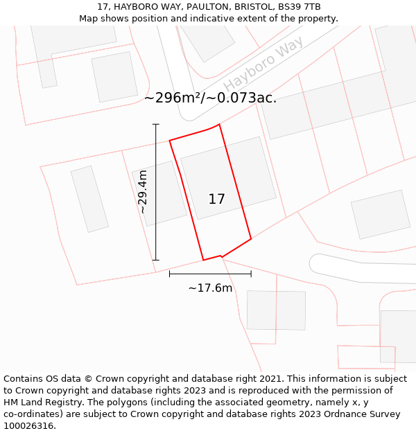 17, HAYBORO WAY, PAULTON, BRISTOL, BS39 7TB: Plot and title map