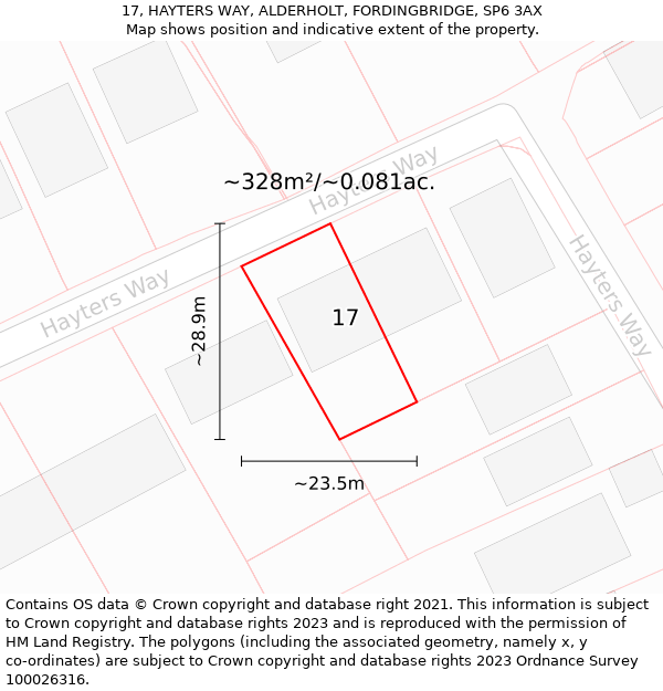 17, HAYTERS WAY, ALDERHOLT, FORDINGBRIDGE, SP6 3AX: Plot and title map